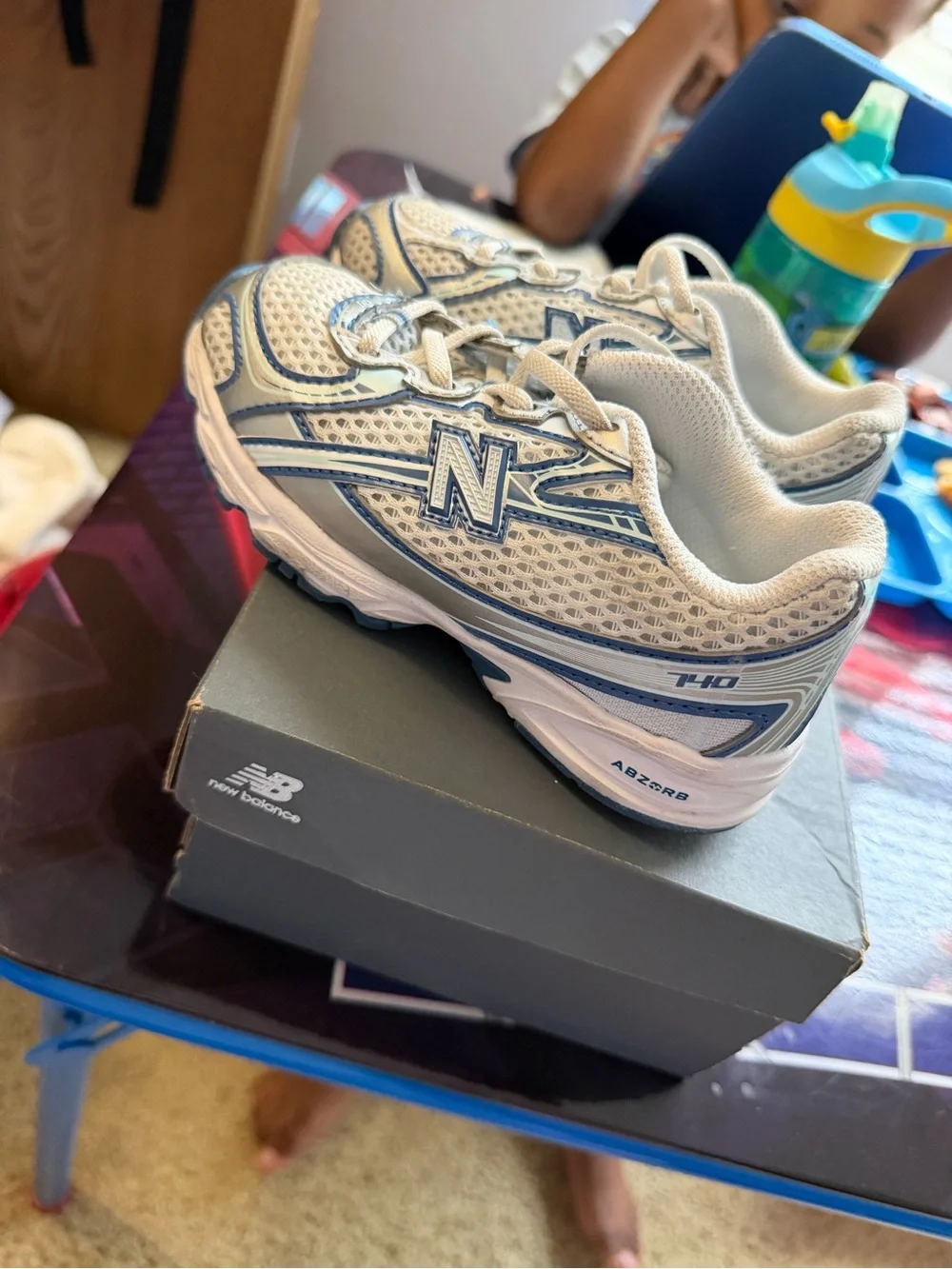New Balance Kids' 740 Athletic Sneakers in Light Gray and Blue